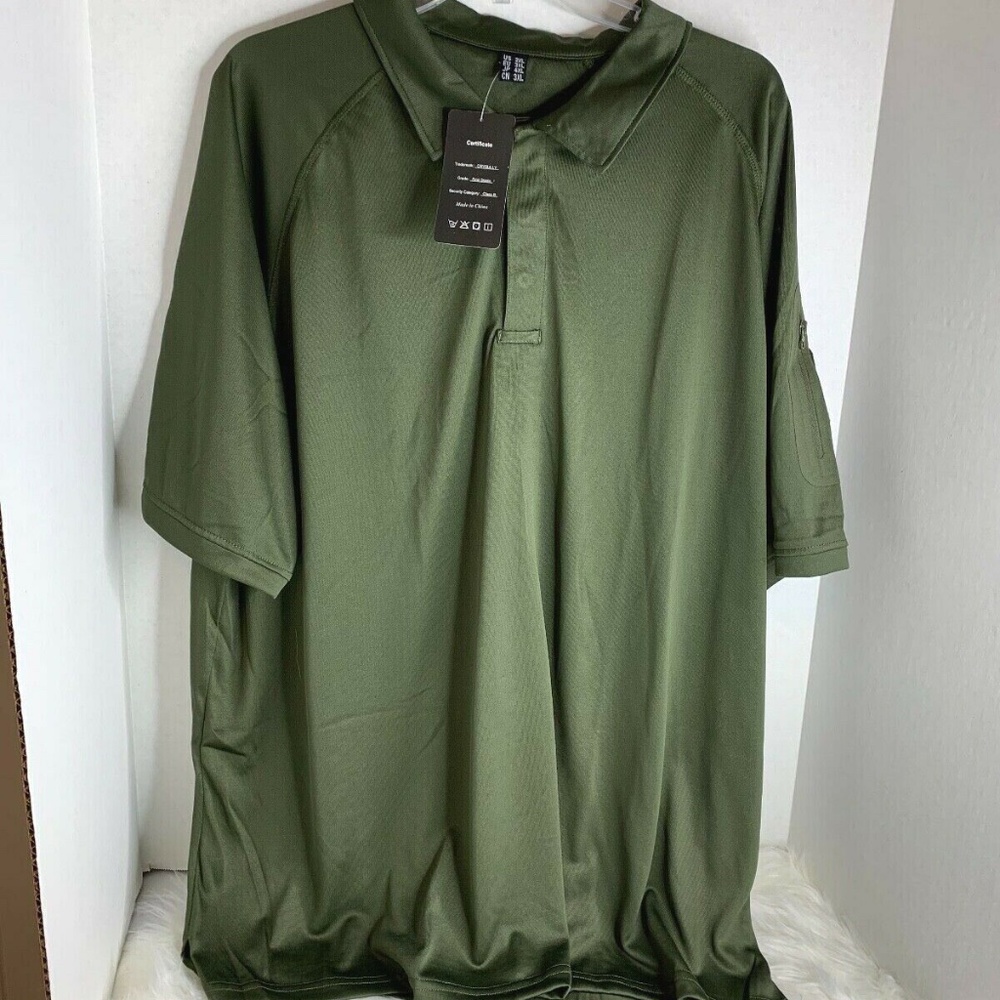 Crysully Leisure Mens Sz 2XL Army Green Polo 1/2 Button Shirt New Sleeve Pocket
